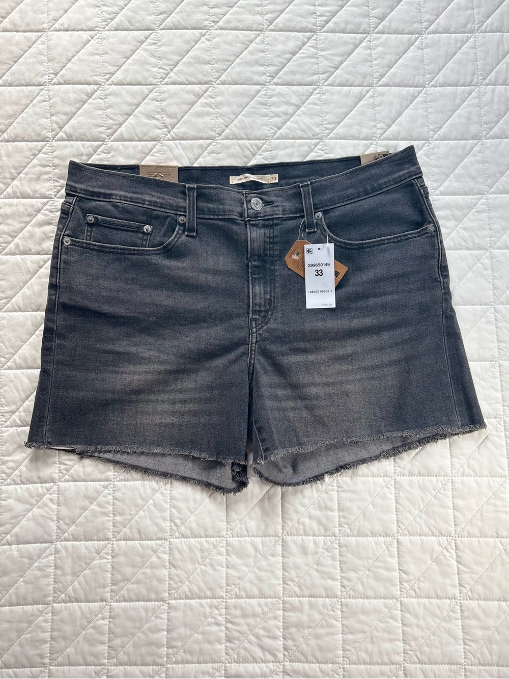 Levi's Mid-Length Washed Black Distressed Hem Denim Shorts - Mid-Rise Size 33